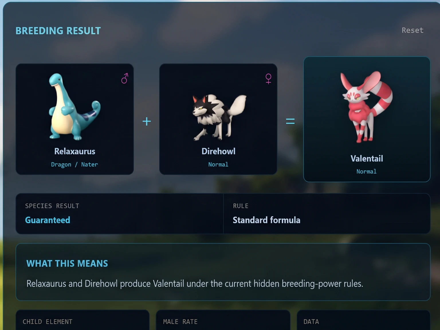 Breeding calculator result: two parents and their child